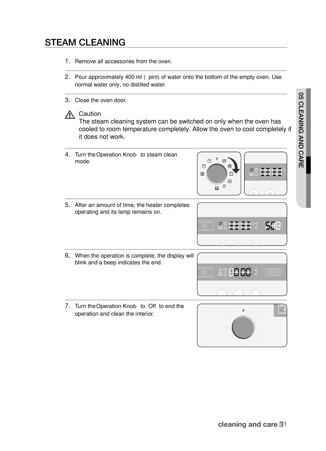 Samsung BF3Q4T098/XEE, BF3Q4W098/XEE manual Steam cleaning 