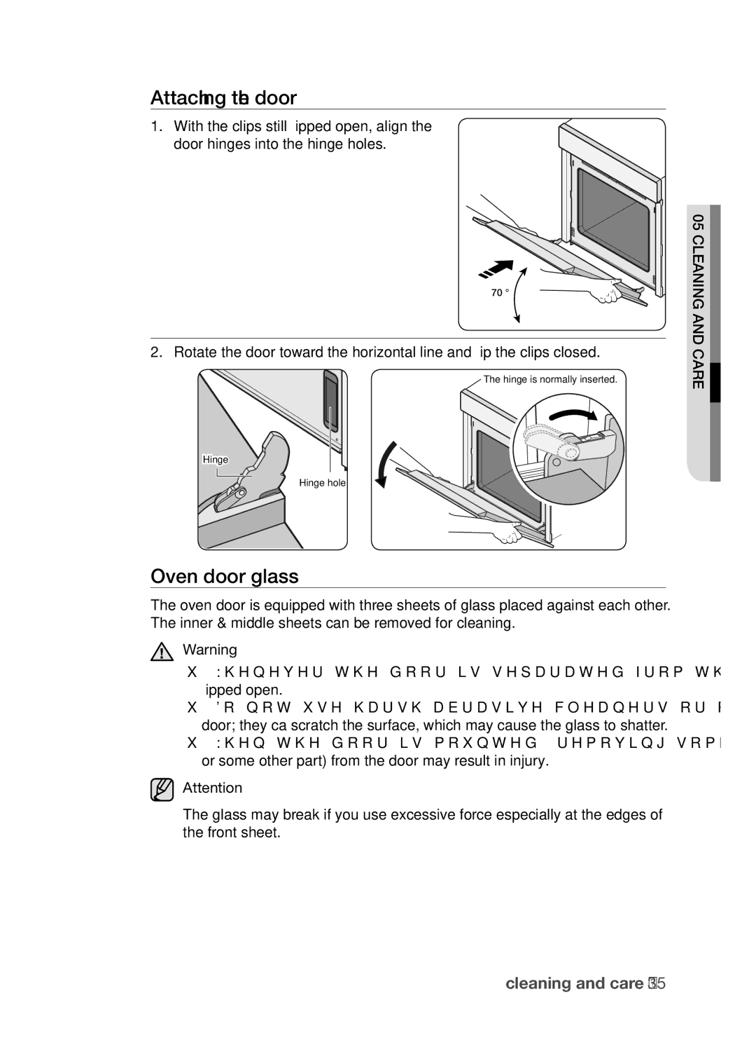 Samsung BF3Q4T098/XEE, BF3Q4W098/XEE manual Attaching the door, Oven door glass 