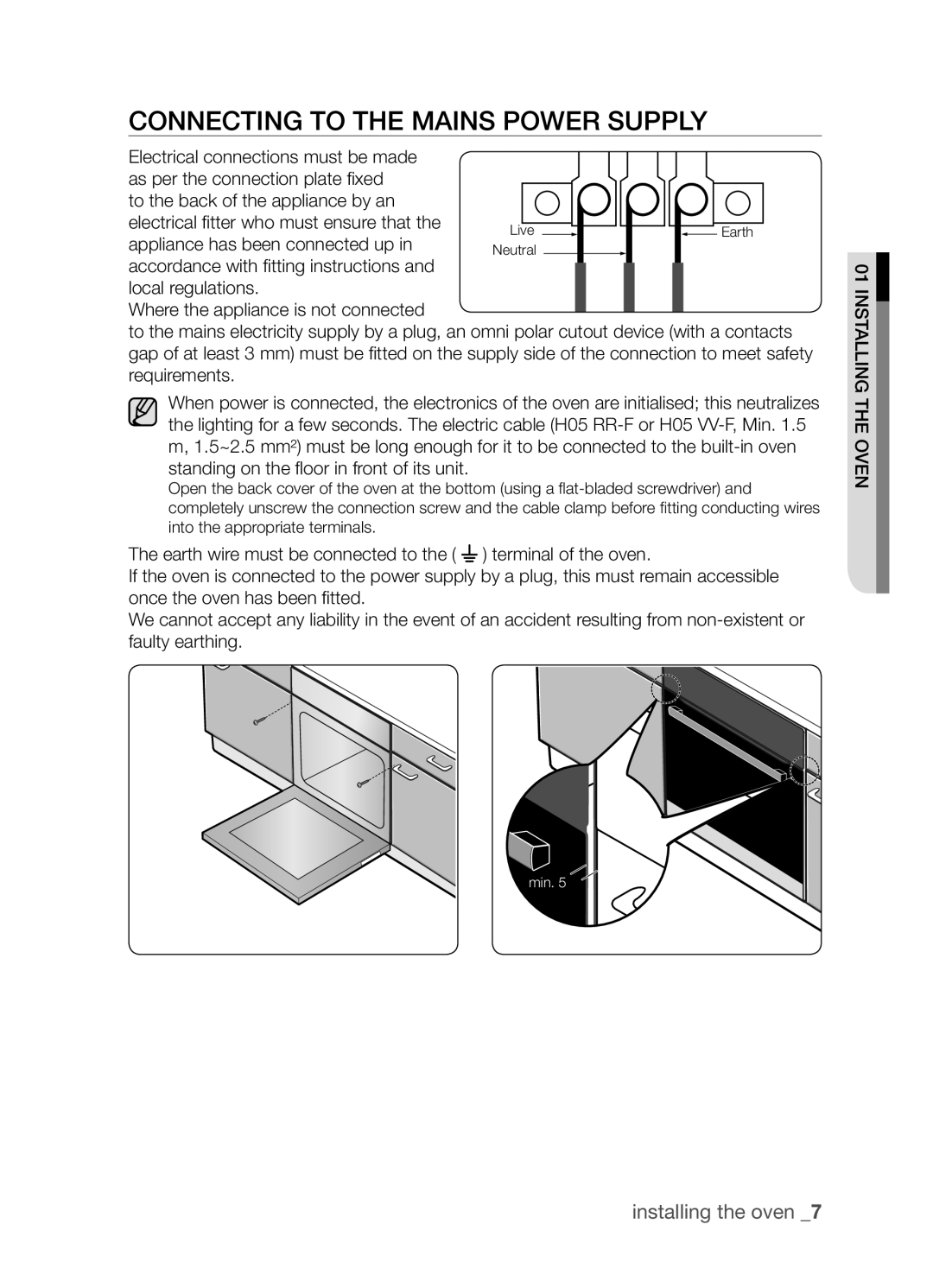 Samsung BF3Q4T098/XEE, BF3Q4W098/XEE manual Connecting to the mains power supply 