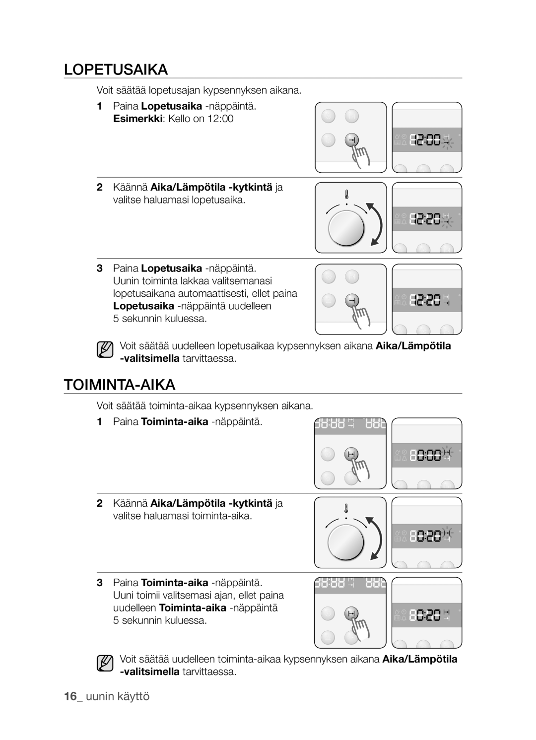 Samsung BF3Q4W098/XEE, BF3Q4T098/XEE manual Lopetusaika, Toiminta-aika 