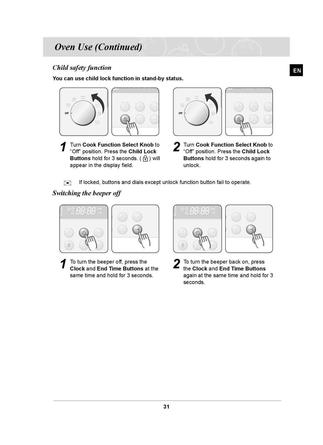 Samsung BF62CCBST owner manual Child safety function, Switching the beeper off 