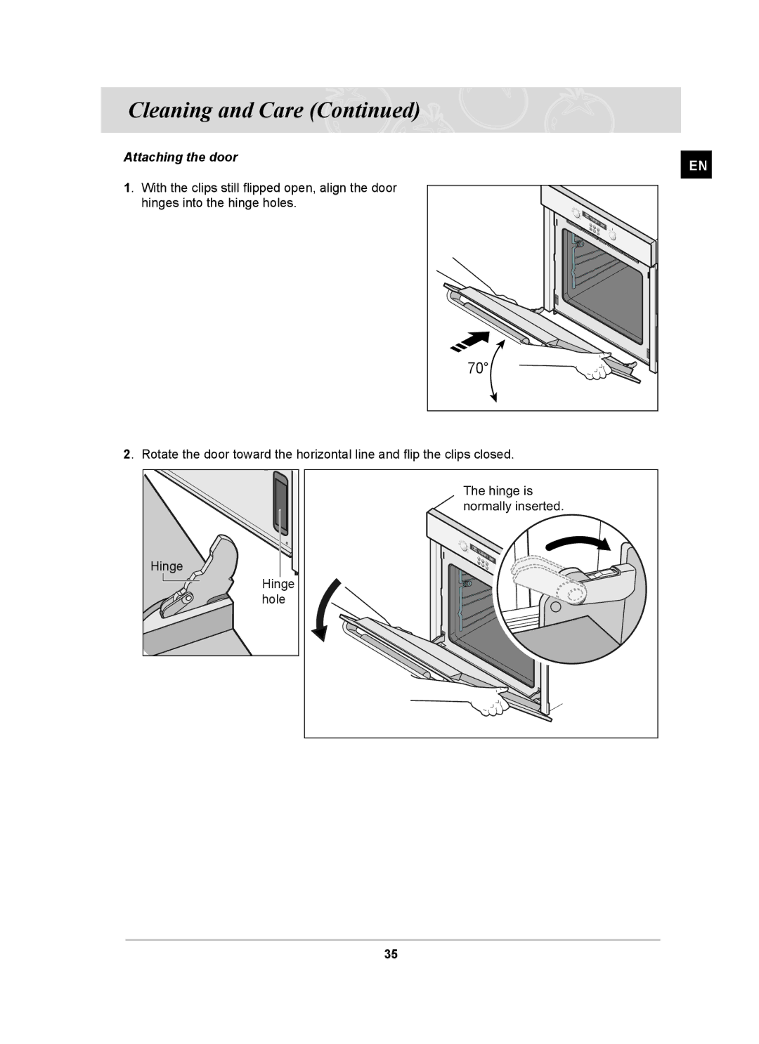 Samsung BF62CCBST owner manual Attaching the door 