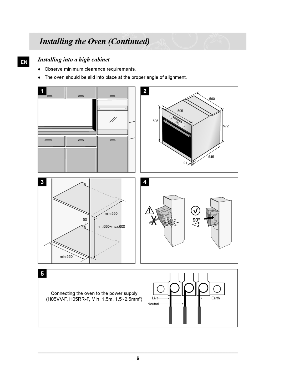 Samsung BF62CCBST owner manual Installing into a high cabinet 