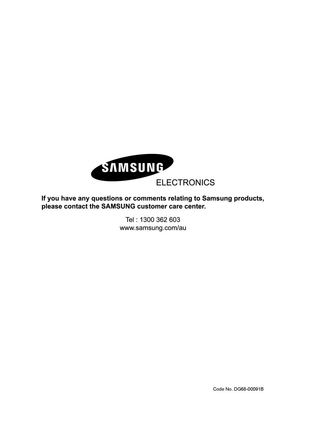 Samsung BF62CCBST owner manual Code No. DG68-00091B 