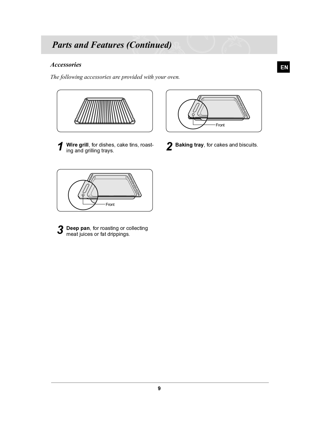 Samsung BF62CCBST/BOL manual Accessories, Following accessories are provided with your oven 