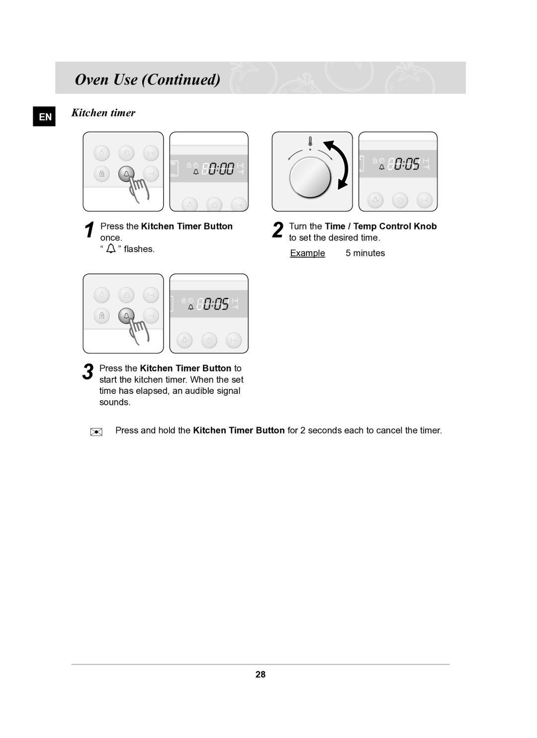 Samsung BF62CCBST/BOL manual Kitchen timer 