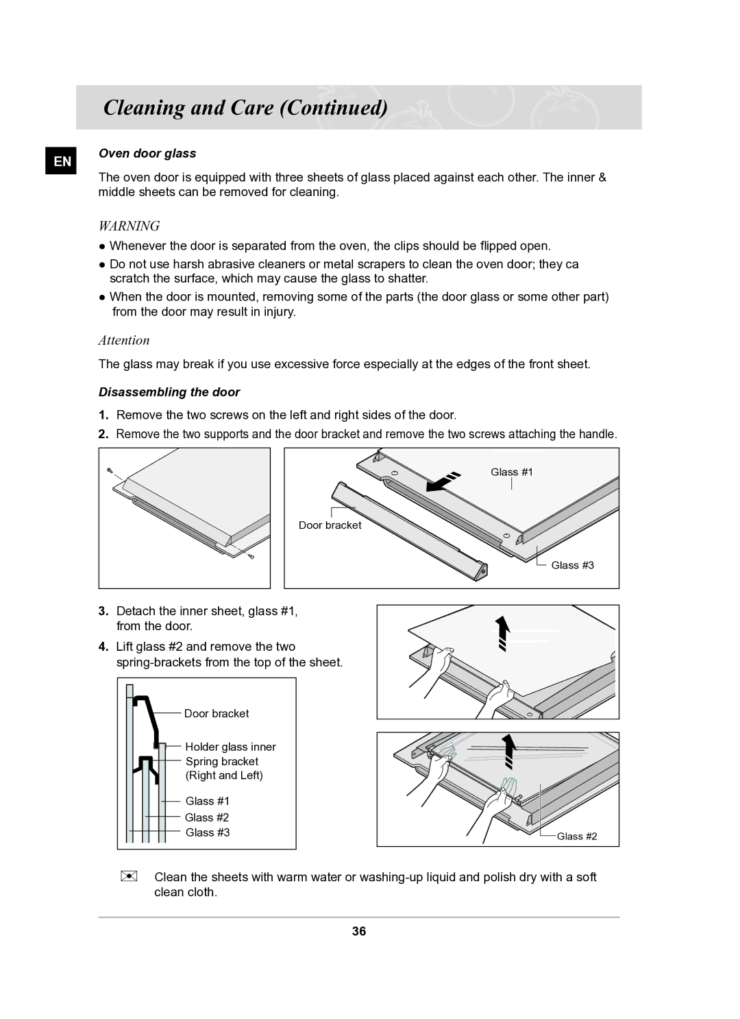 Samsung BF62CCBST/BOL manual Disassembling the door, Detach the inner sheet, glass #1, from the door 