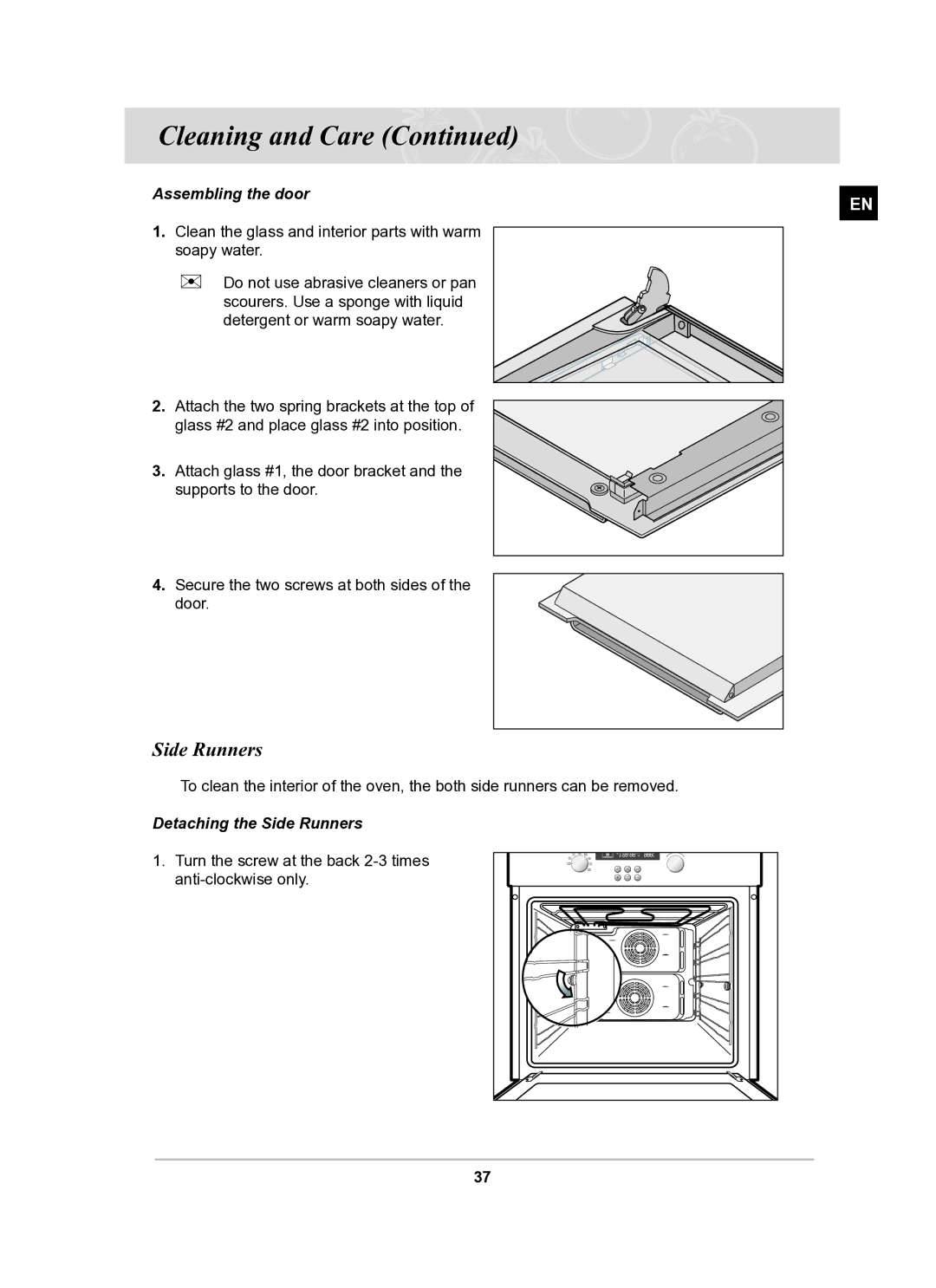 Samsung BF62CCBST/BOL manual Assembling the door, Detaching the Side Runners 