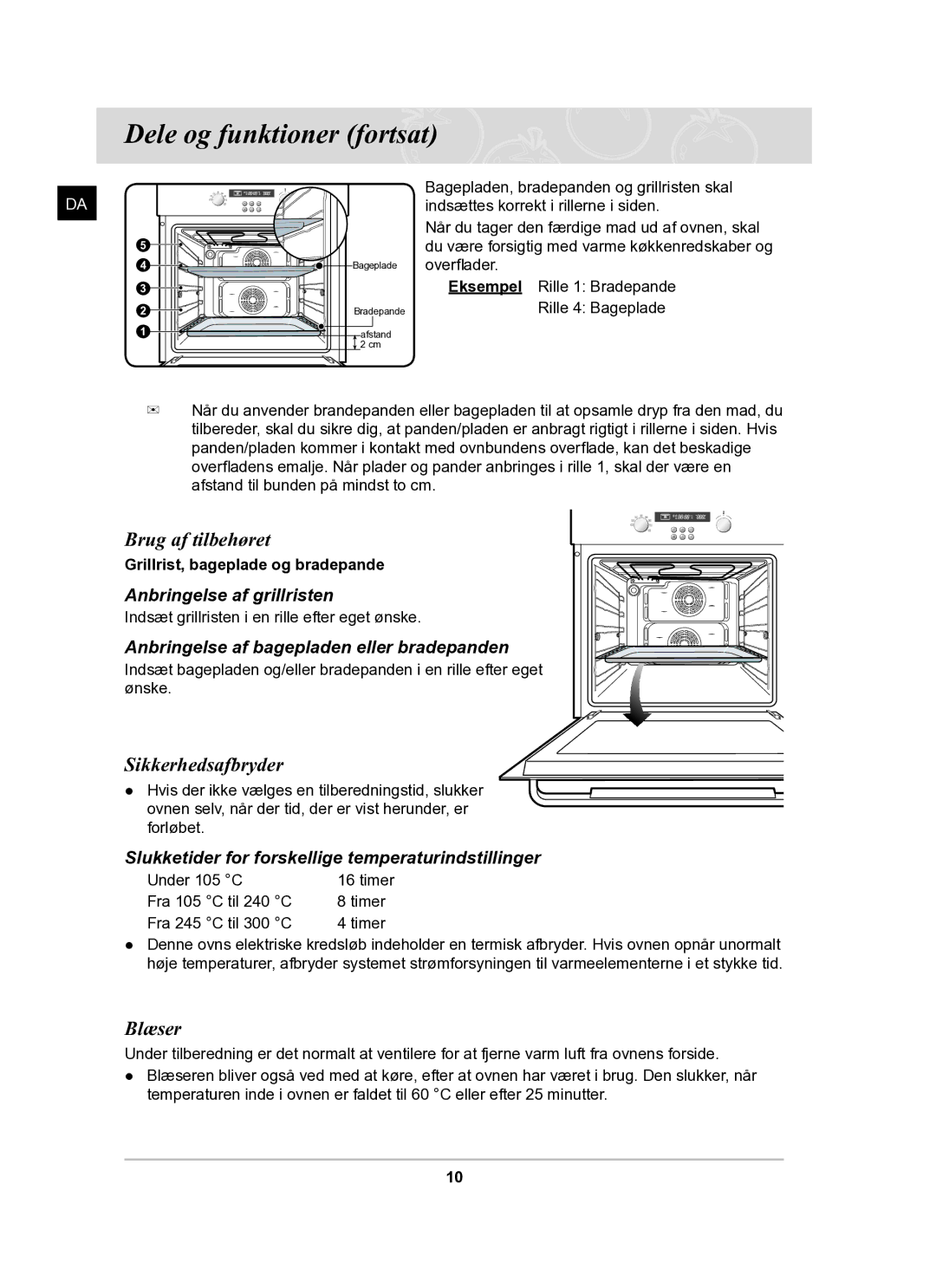 Samsung BF62CCBST/XEE manual Brug af tilbehøret, Sikkerhedsafbryder, Blæser 