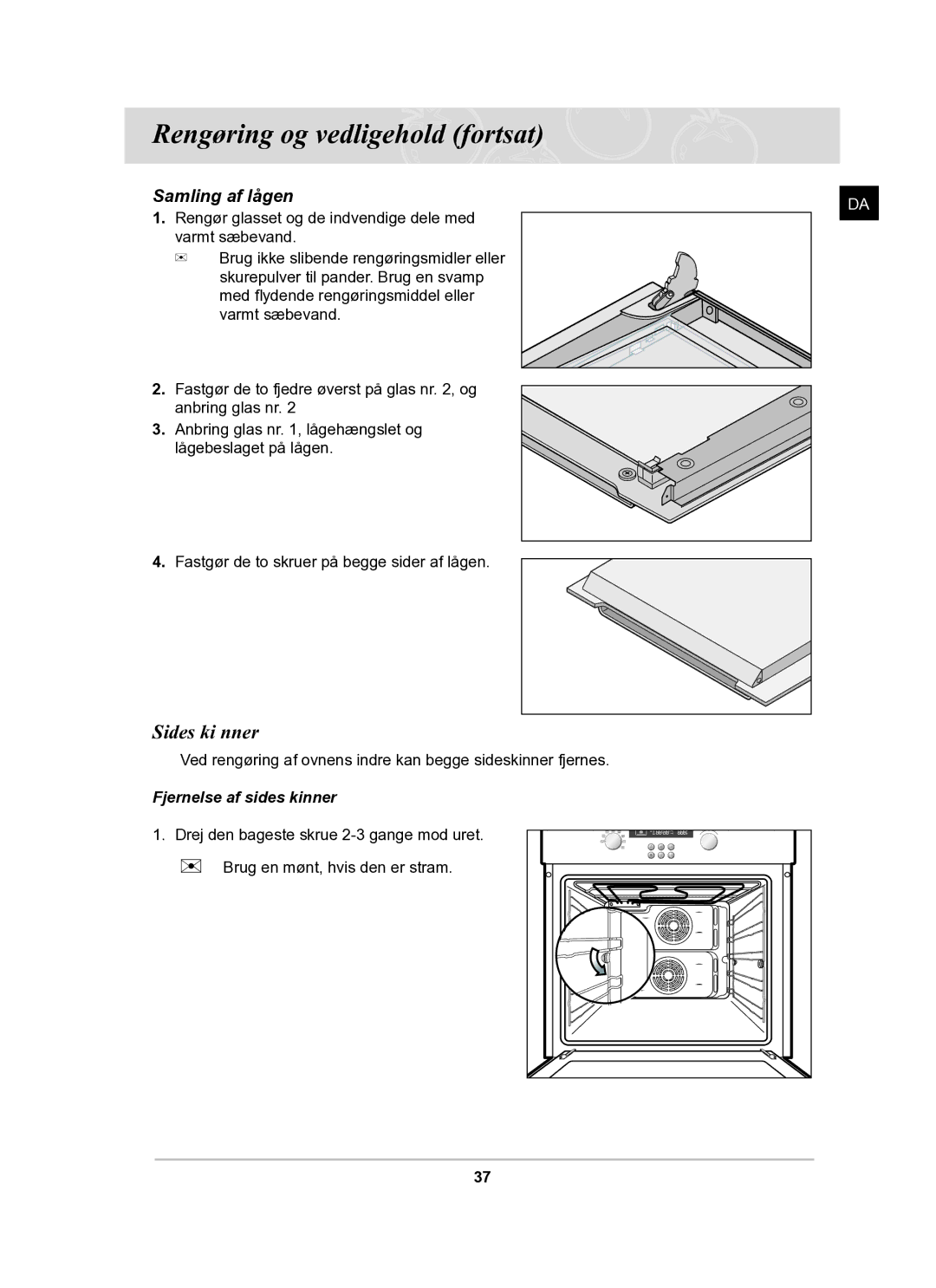 Samsung BF62CCBST/XEE manual Sides ki nner, Samling af lågen 