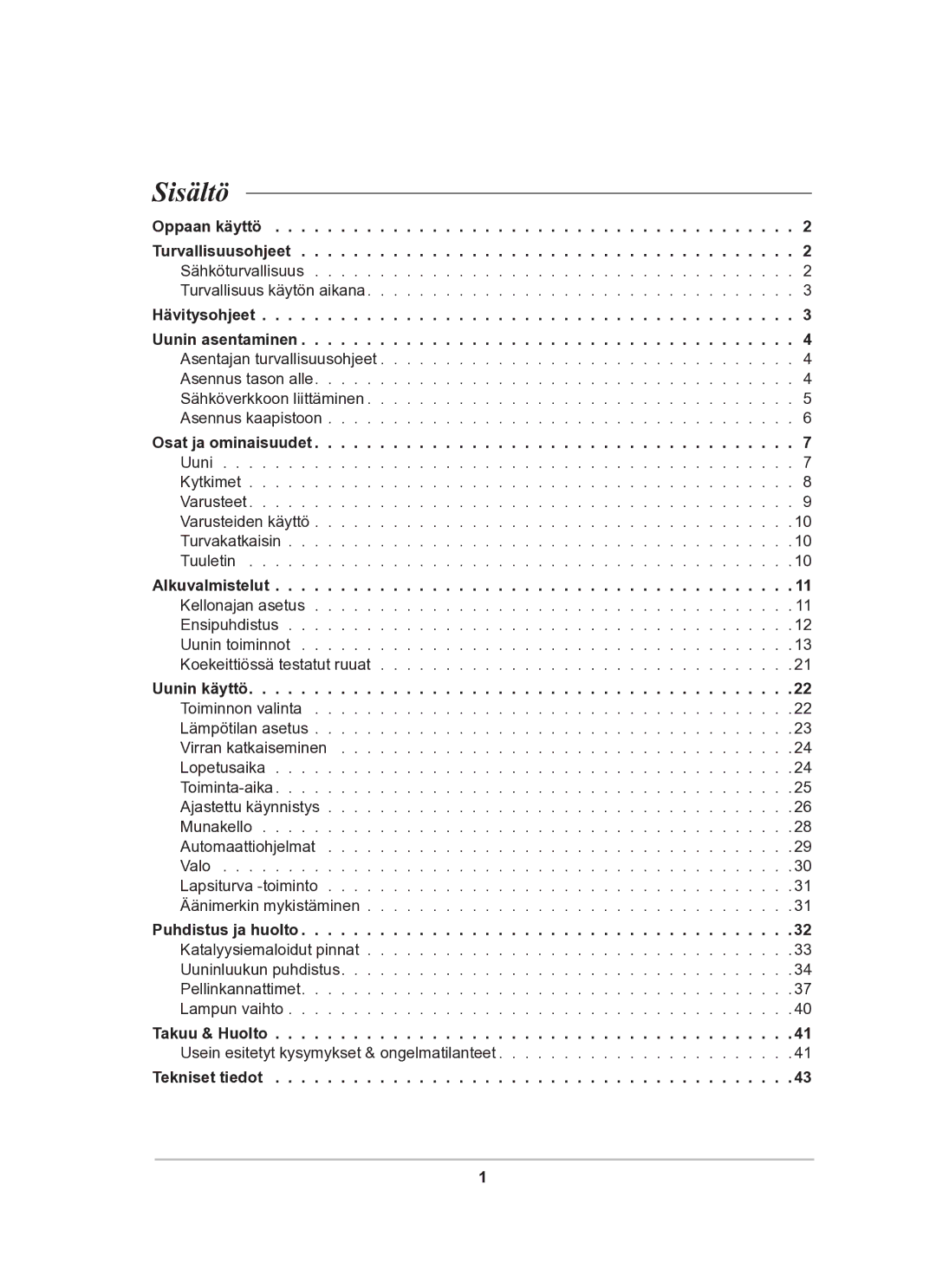 Samsung BF62CCBST/XEE manual Sisältö, Tekniset tiedot 