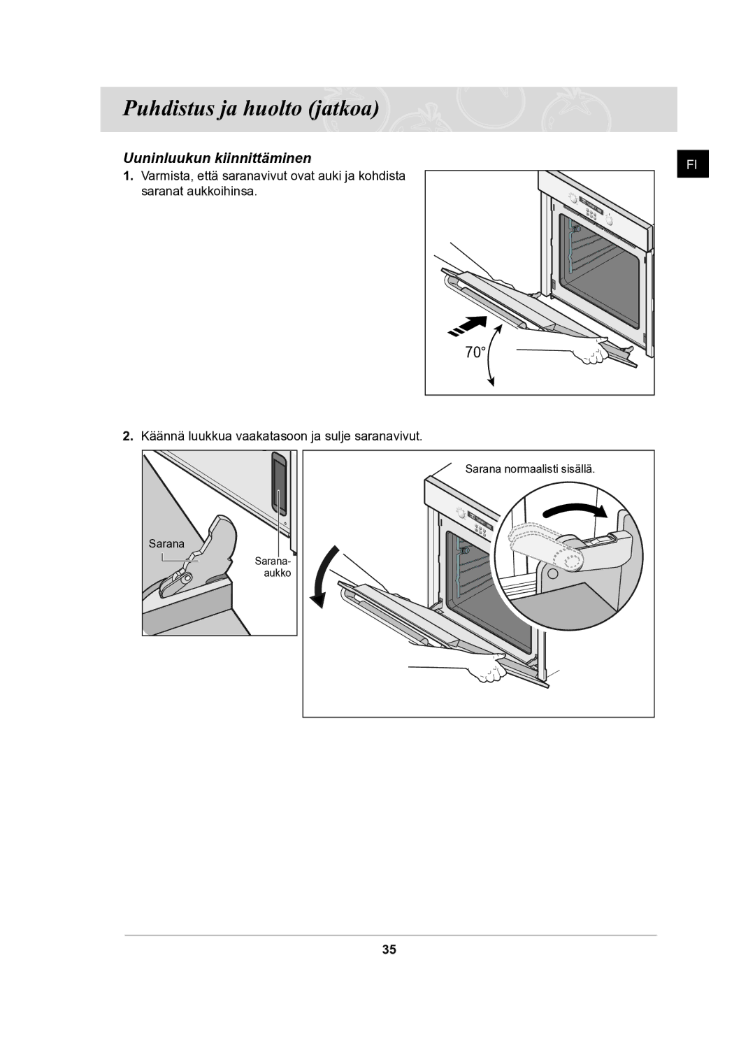 Samsung BF62CCBST/XEE manual Uuninluukun kiinnittäminen 