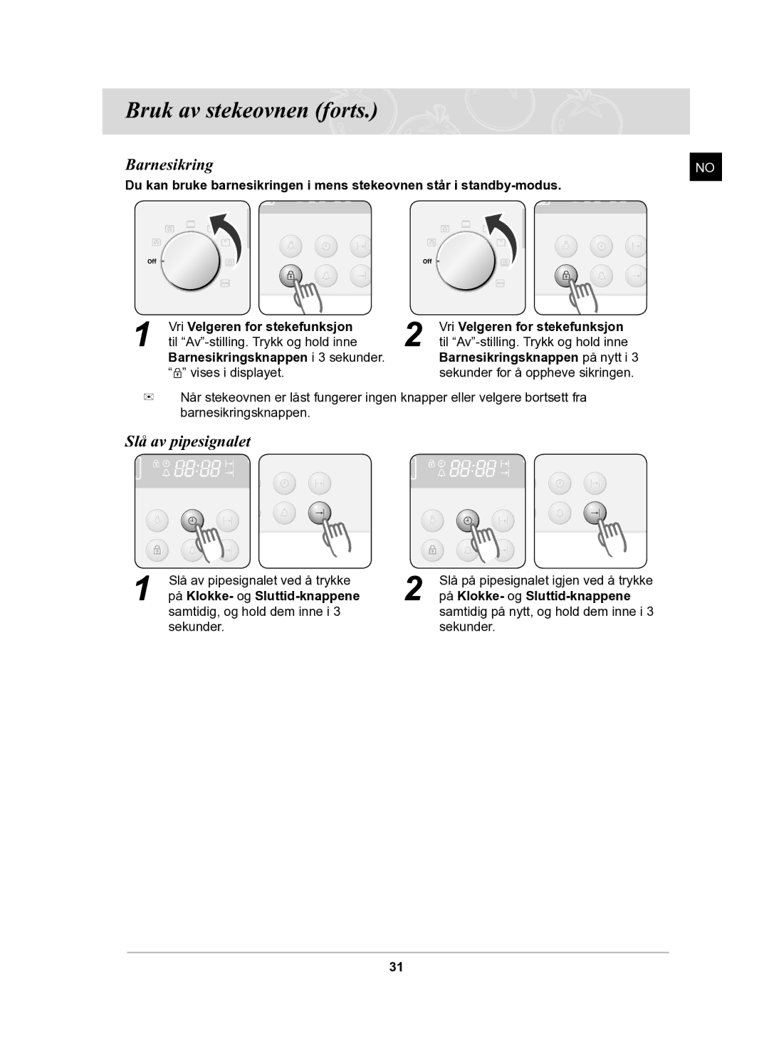 Samsung BF62CCBST/XEE manual Barnesikring, Slå av pipesignalet 