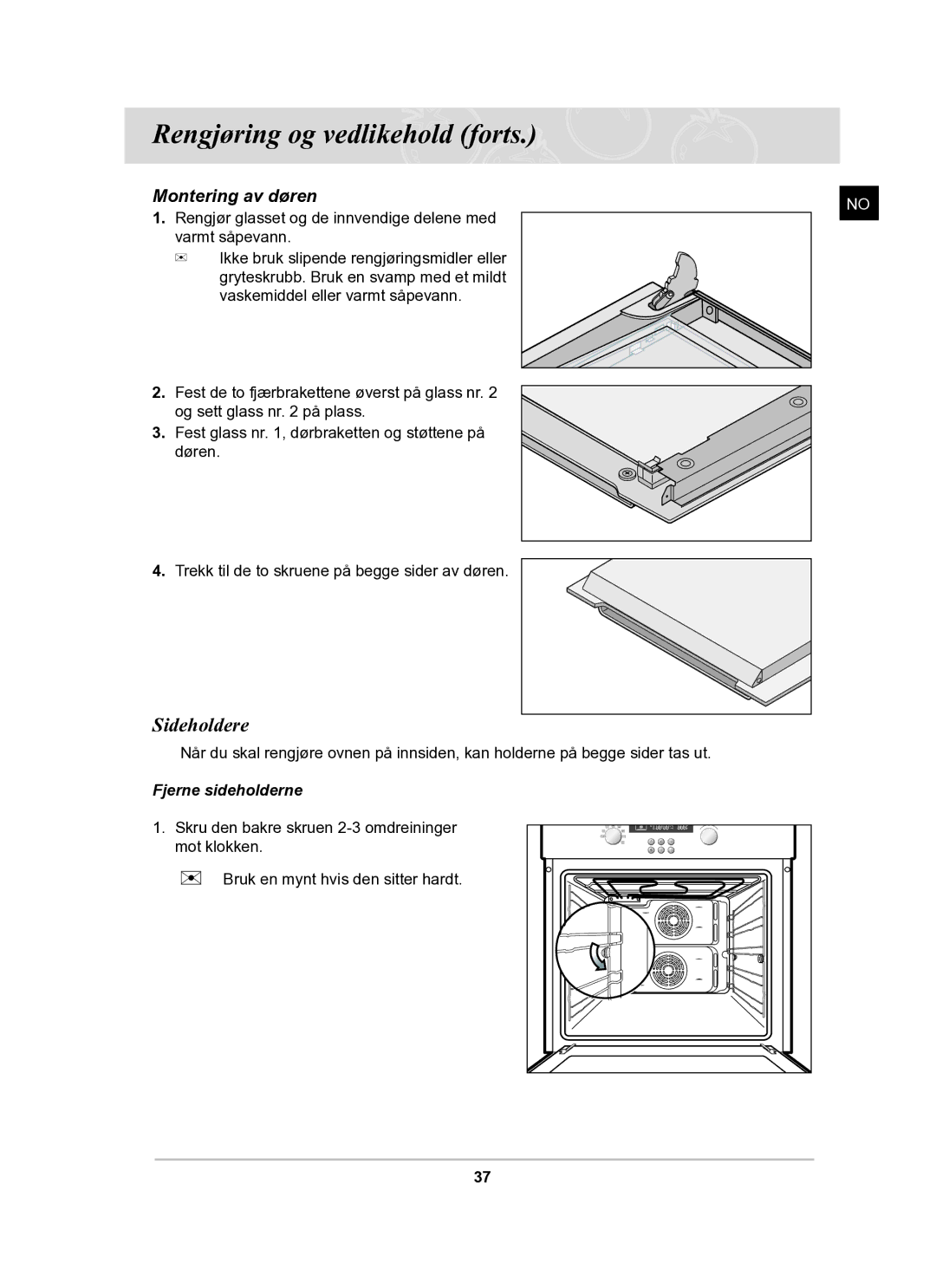 Samsung BF62CCBST/XEE manual Sideholdere, Montering av døren 