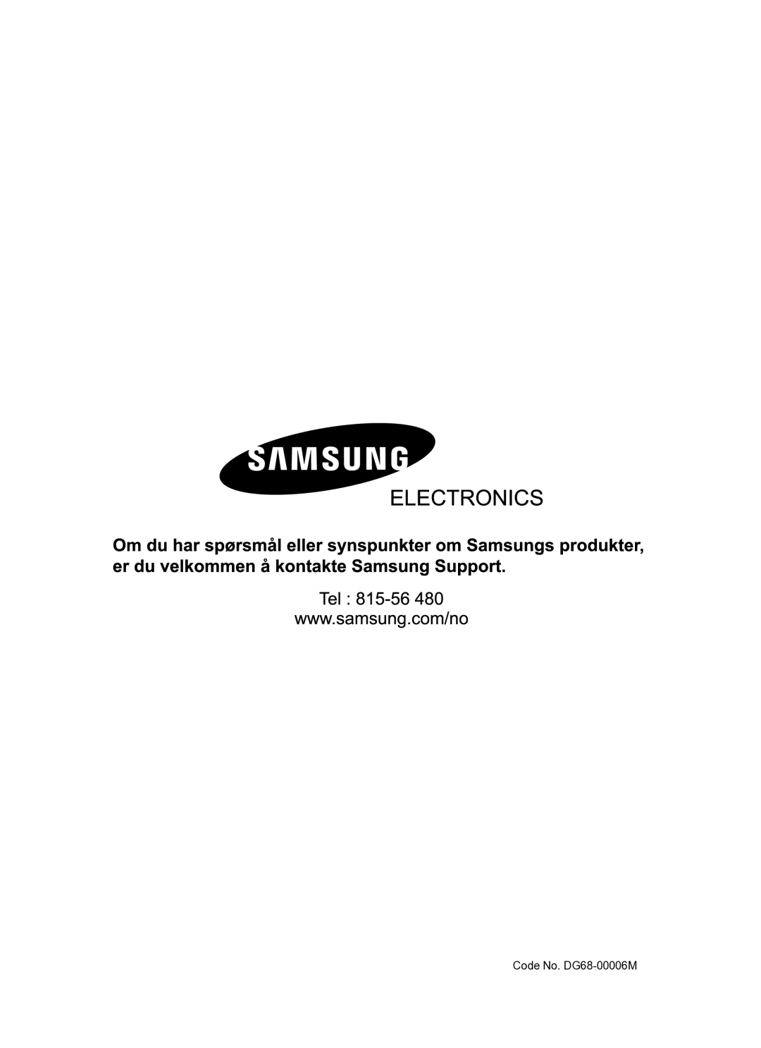 Samsung BF62CCBST/XEE manual Code No. DG68-00006M 