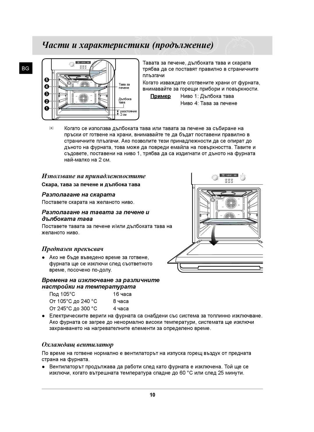 Samsung BF62CCST/BOL Използване на принадлежностите, Предпазен прекъсвач, Охлаждащ вентилатор, Разполагане на скарата 