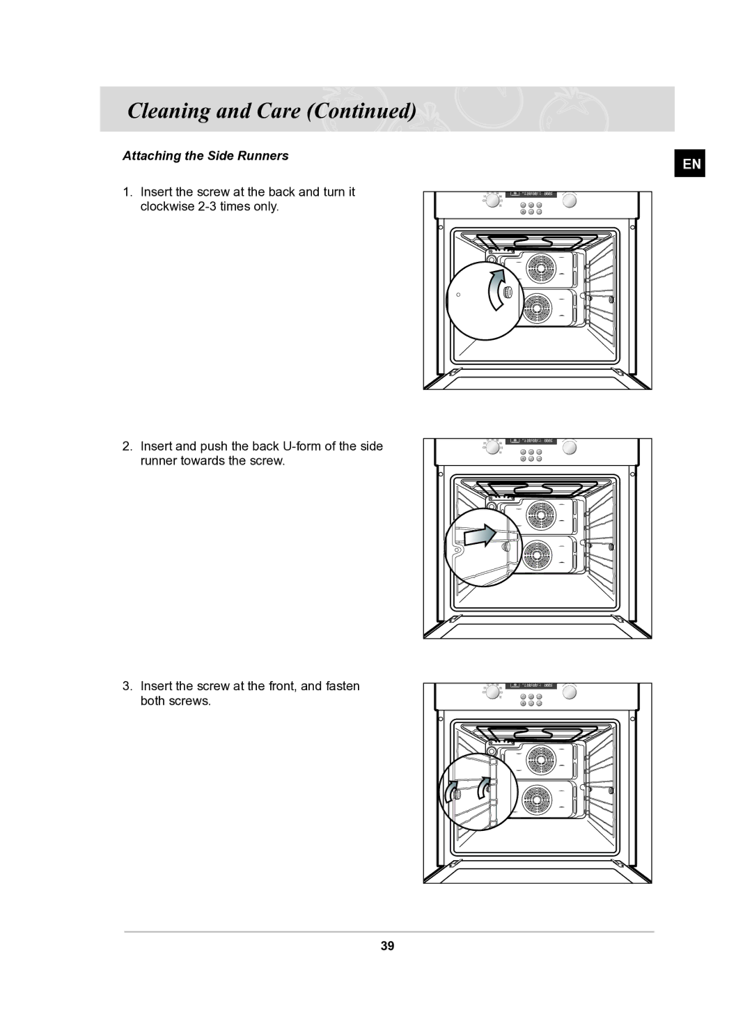 Samsung BF62CCST/BOL manual Attaching the Side Runners 