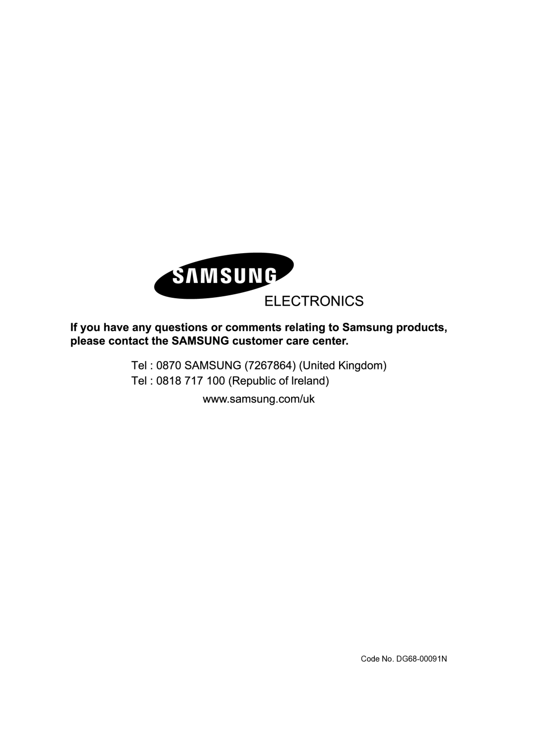 Samsung BF62CCST/BOL manual Code No. DG68-00091N 