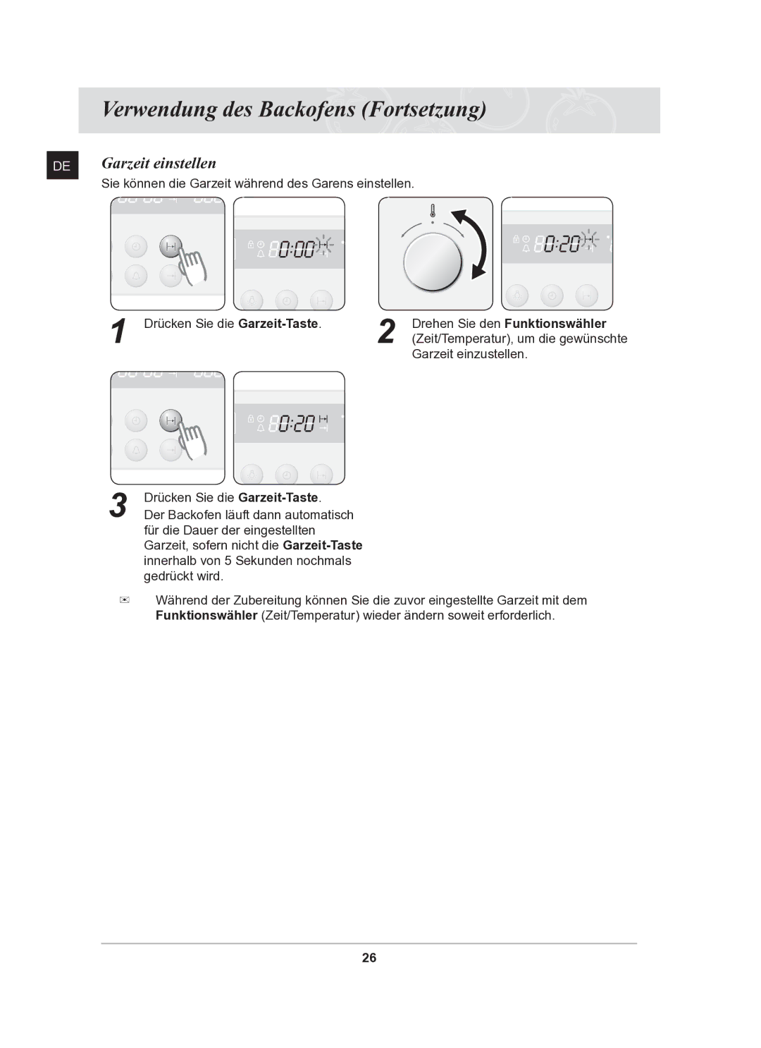 Samsung BF62CCST/XEG manual Garzeit einstellen 