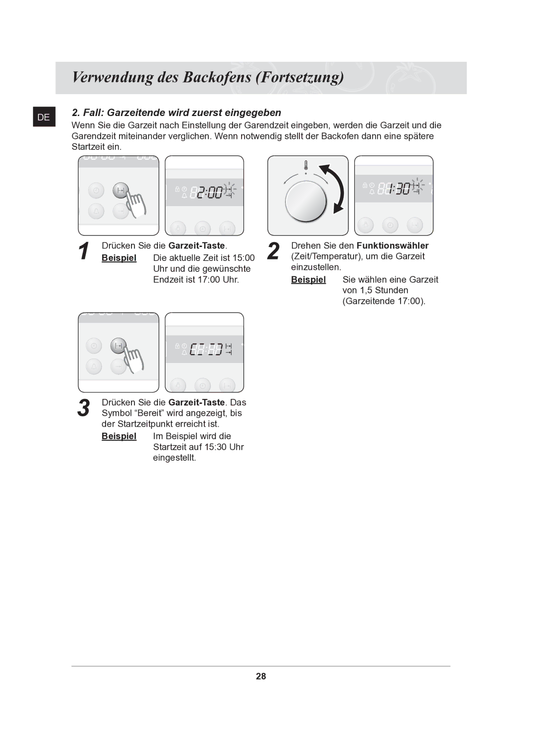 Samsung BF62CCST/XEG manual Fall Garzeitende wird zuerst eingegeben 