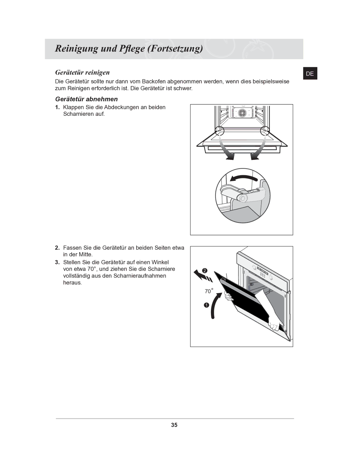 Samsung BF62CCST/XEG manual Gerätetür reinigen, Gerätetür abnehmen 