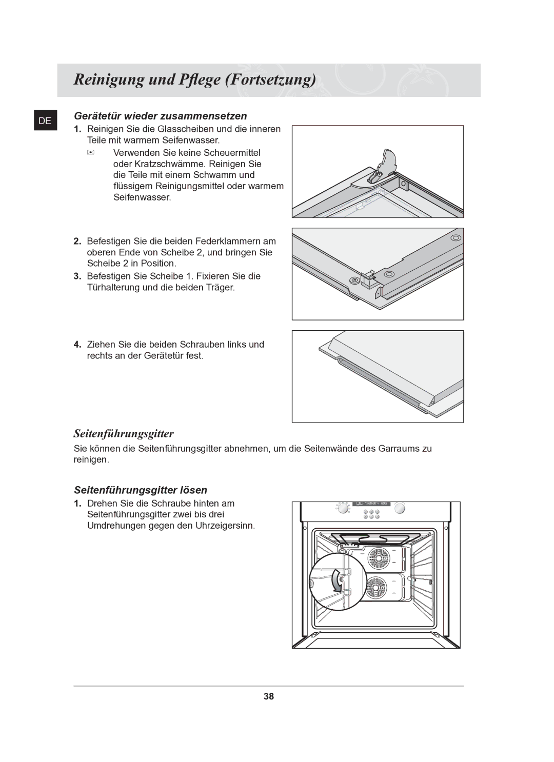 Samsung BF62CCST/XEG manual Gerätetür wieder zusammensetzen, Seitenführungsgitter lösen 