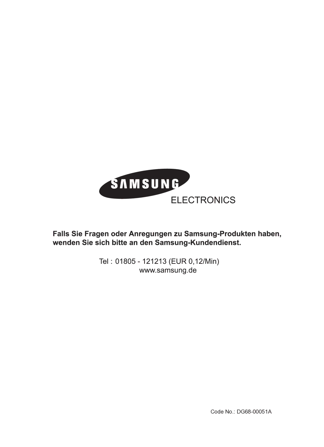 Samsung BF62CCST/XEG manual Code No. DG68-00051A 