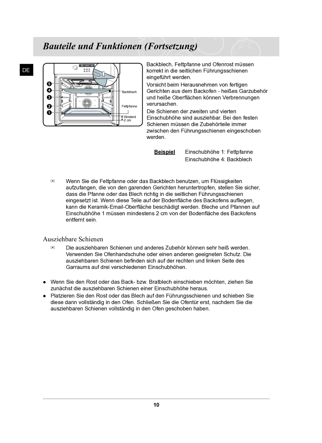 Samsung BF62TCSTD/XEG manual Ausziehbare Schienen 