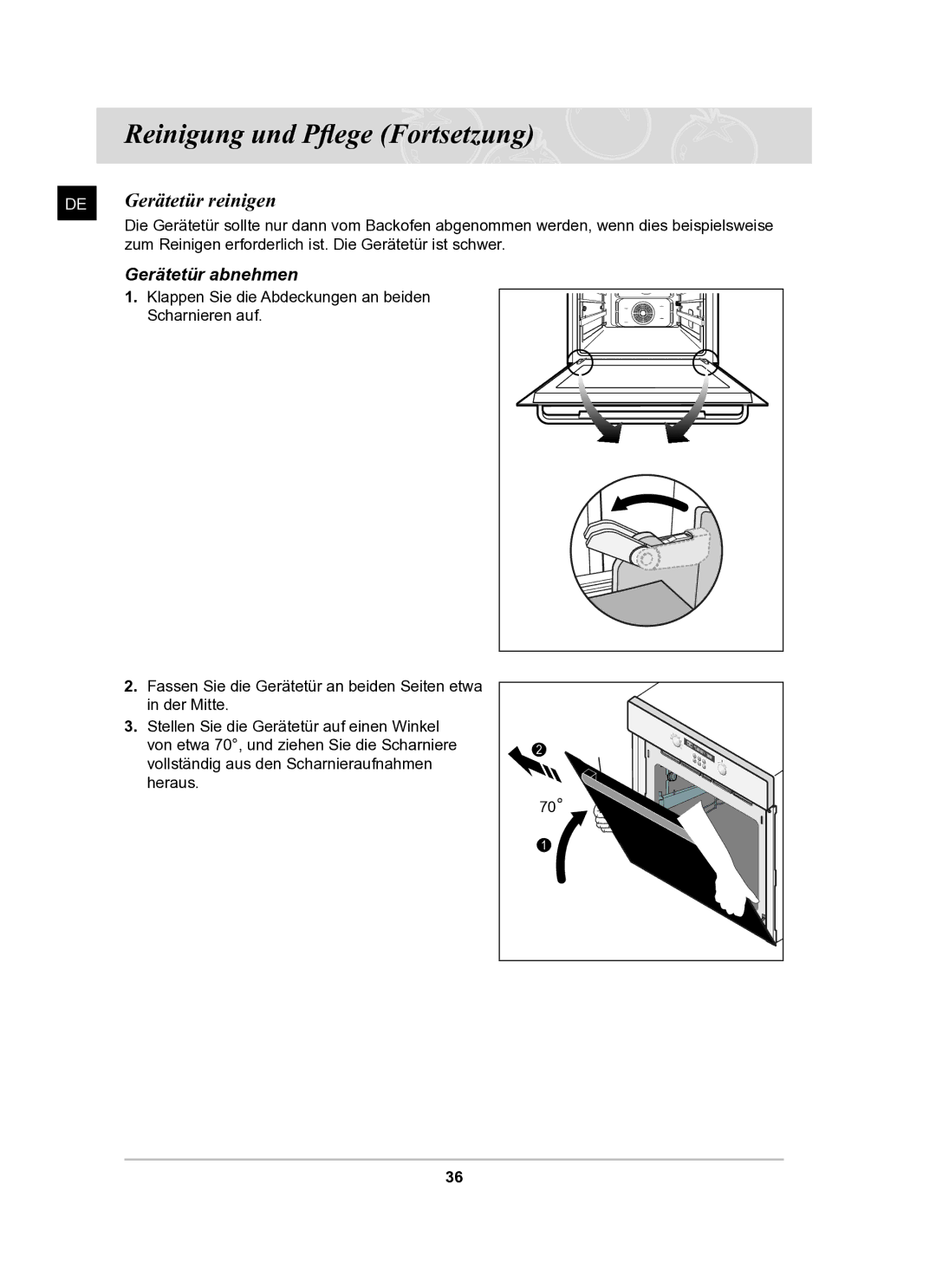 Samsung BF62TCSTD/XEG manual Gerätetür reinigen, Gerätetür abnehmen 