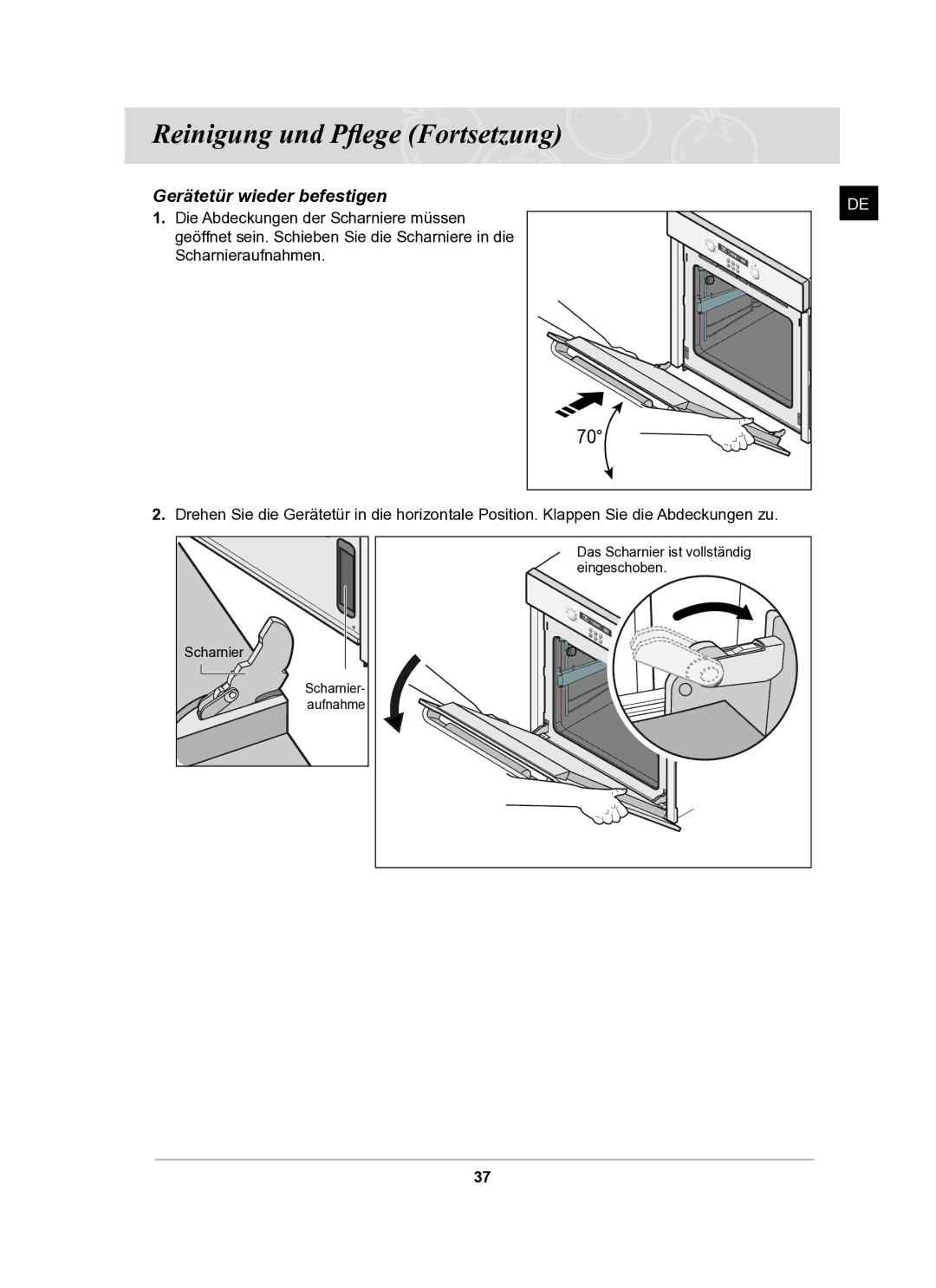 Samsung BF62TCSTD/XEG manual Gerätetür wieder befestigen 