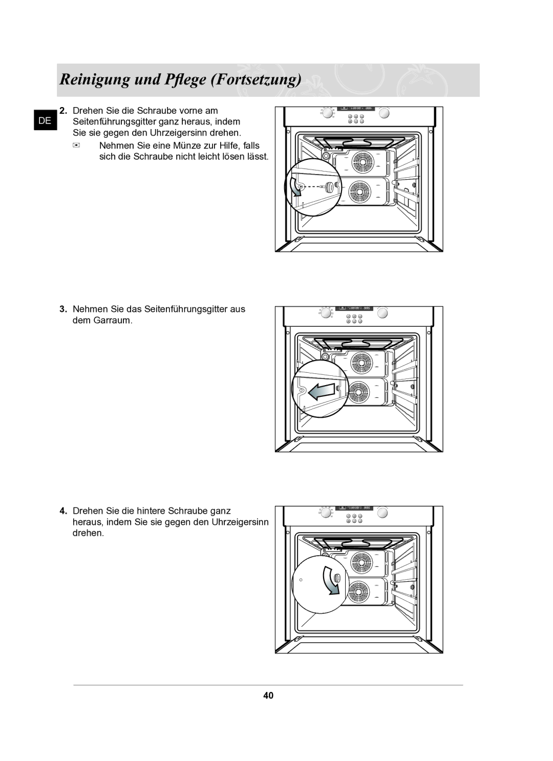 Samsung BF62TCSTD/XEG manual Reinigung und Pflege Fortsetzung 