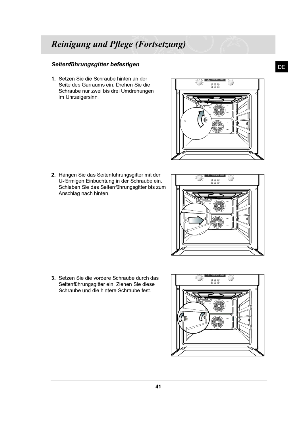 Samsung BF62TCSTD/XEG manual Seitenführungsgitter befestigen 