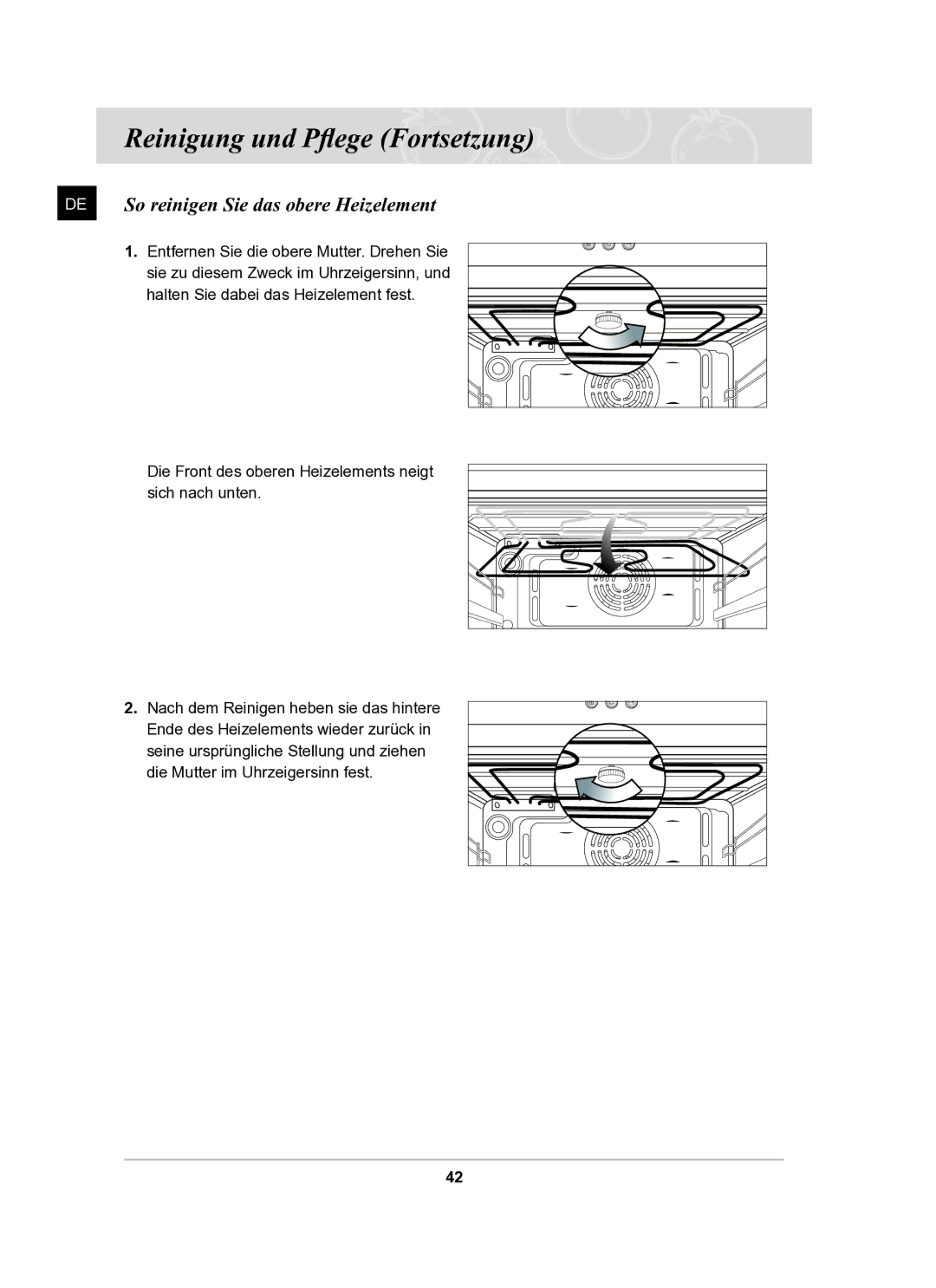 Samsung BF62TCSTD/XEG manual DE So reinigen Sie das obere Heizelement 