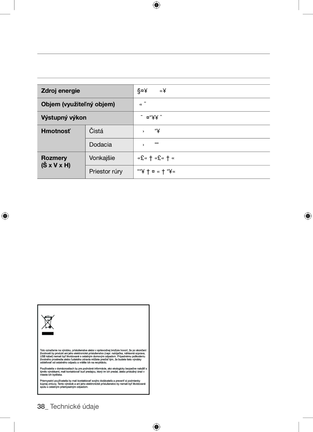 Samsung BF62TCST/XEG, BF62TCST/XEO manual Technické údaje 