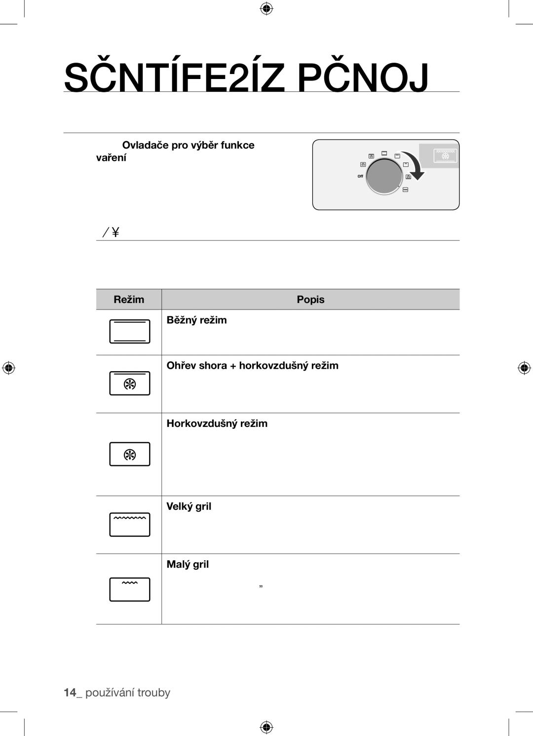 Samsung BF62TCST/XEG, BF62TCST/XEO manual Používání trouby, Nastavení funkce vaření, Režimy trouby 