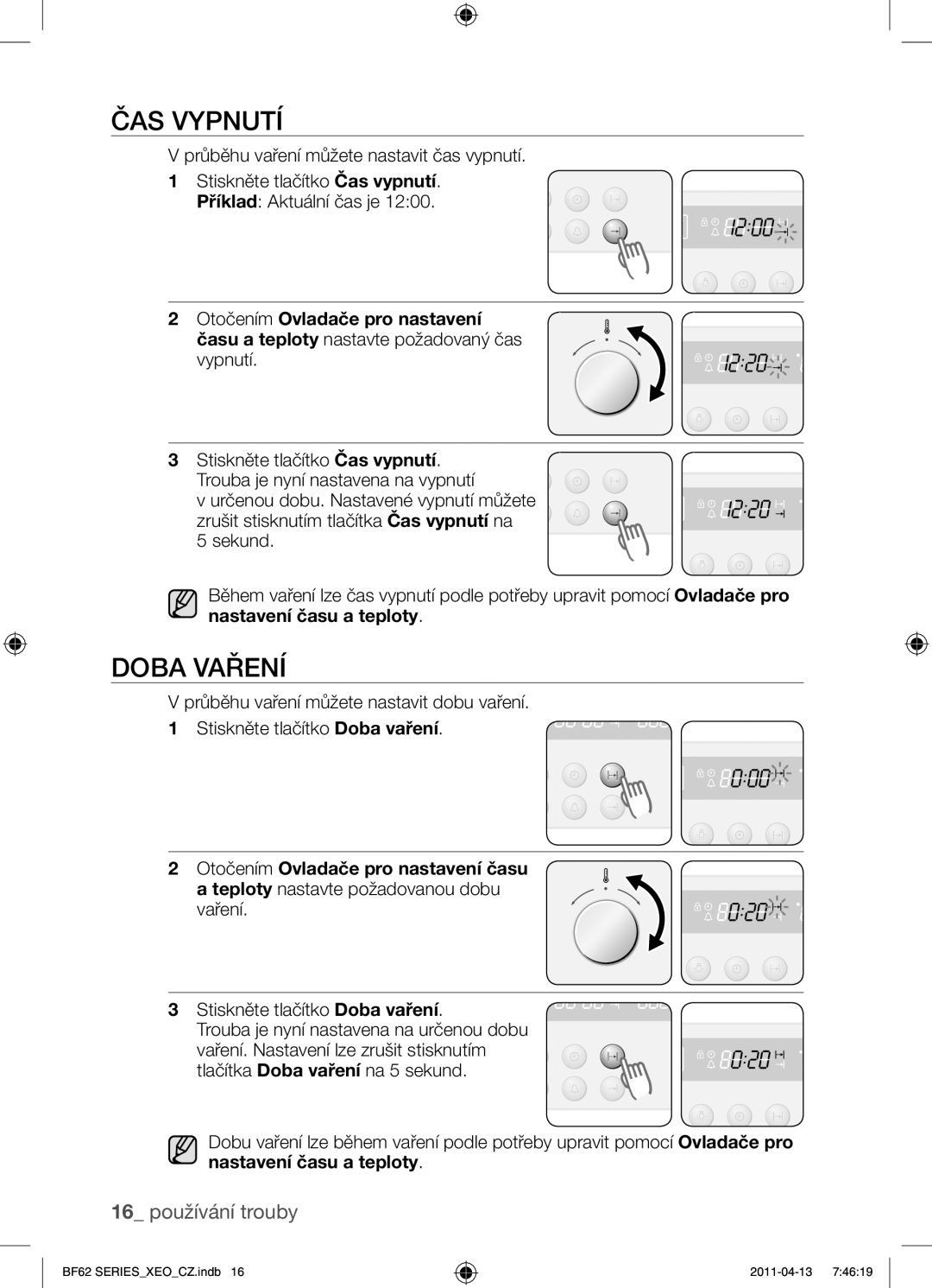 Samsung BF62TCST/XEG, BF62TCST/XEO manual Čas vypnutí, Doba vaření 