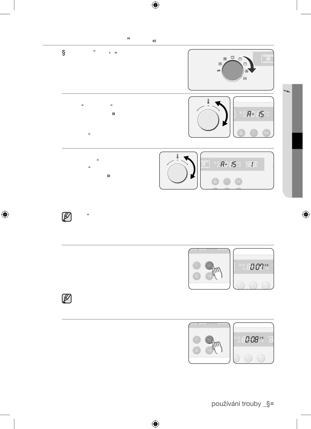 Samsung BF62TCST/XEO manual Automatické vaření volitelné, Ovladače pro nastavení času a teploty, Po skončení předehřívání 