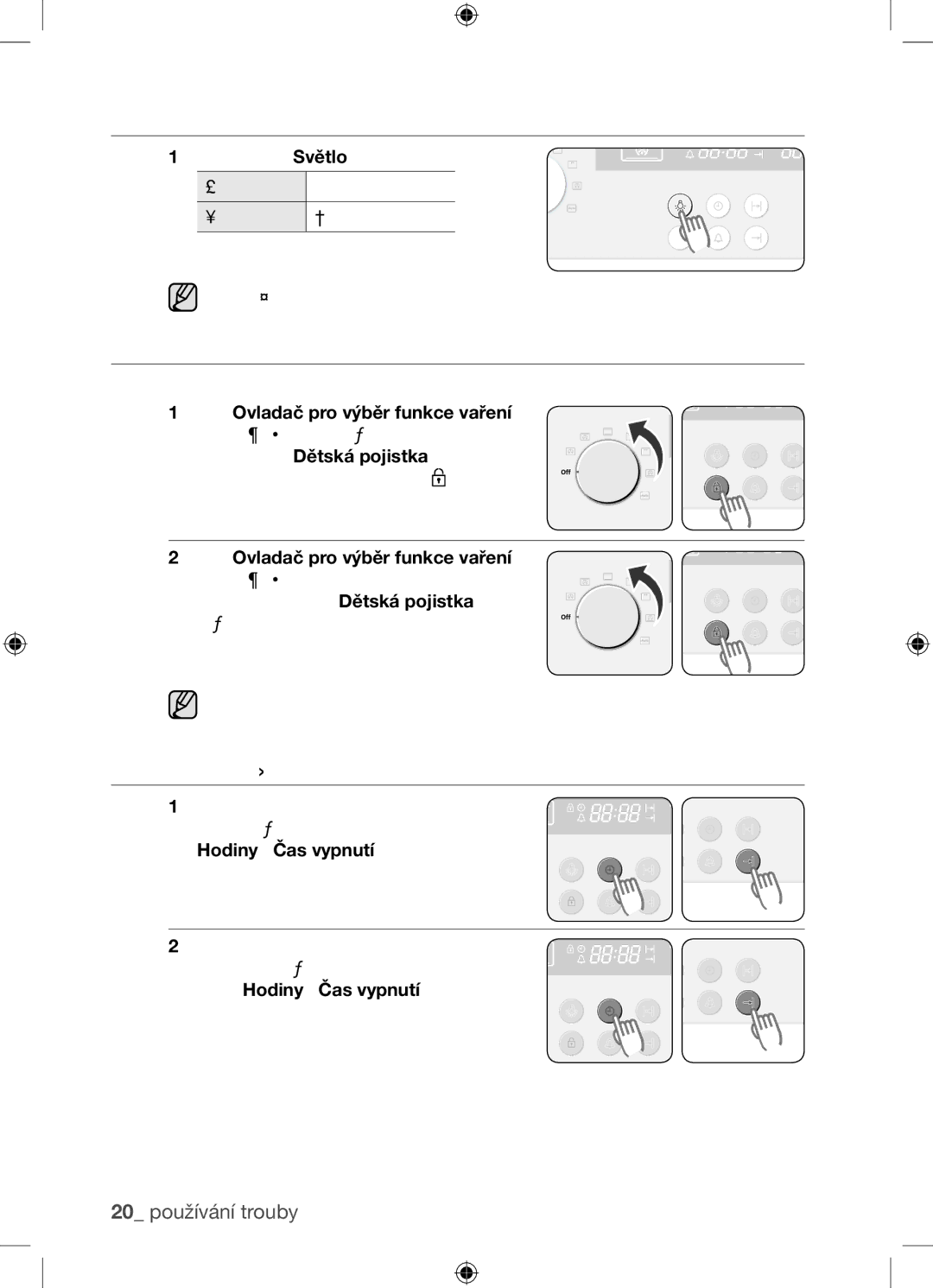 Samsung BF62TCST/XEG, BF62TCST/XEO manual Zapnutí a vypnutí světla, Dětská bezpečnostní pojistka, Vypnutí zvukového signálu 