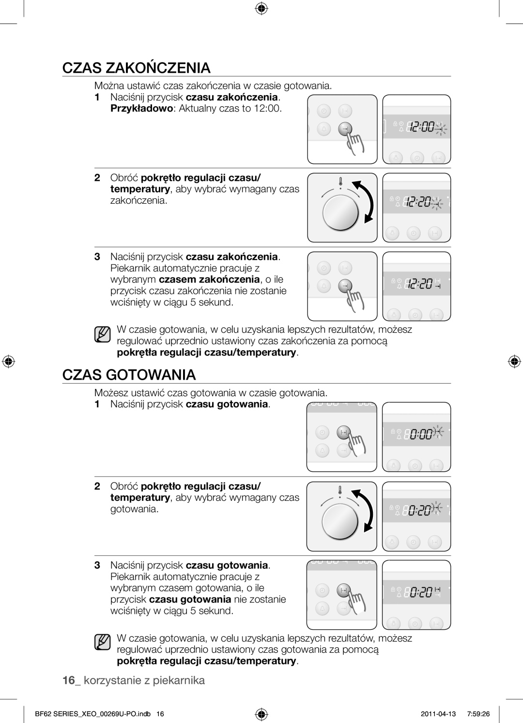 Samsung BF62TCST/XEG, BF62TCST/XEO manual Czas zakończenia, Czas gotowania 