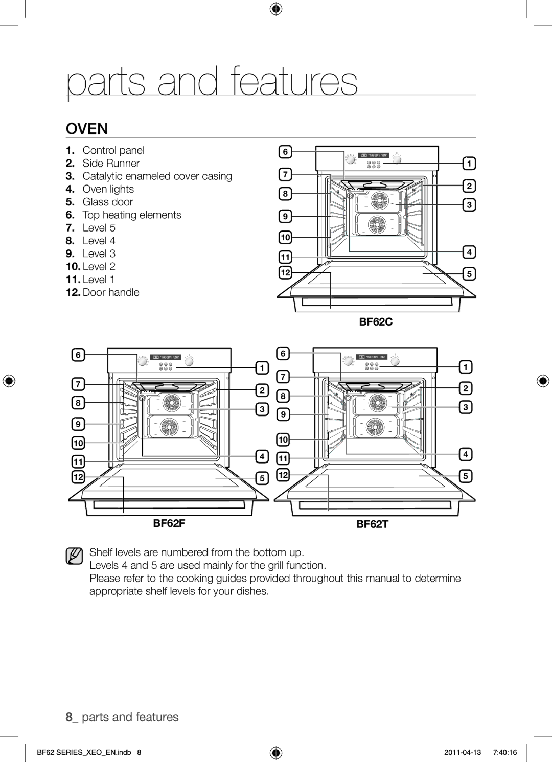 Samsung BF62TCST/XEG, BF62TCST/XEO manual Parts and features, Oven 