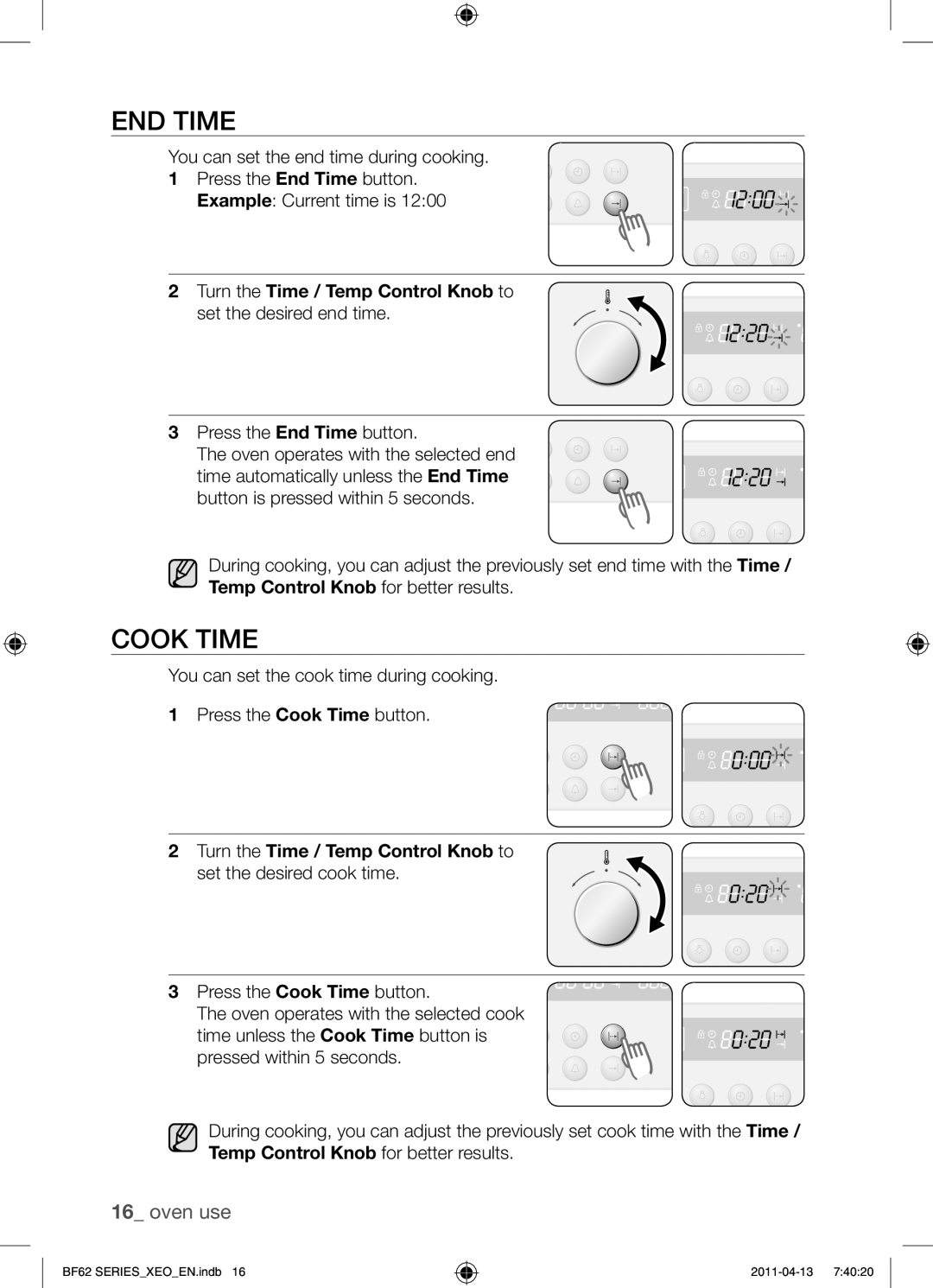 Samsung BF62TCST/XEG, BF62TCST/XEO manual End time, Cook time, Press the End Time button 