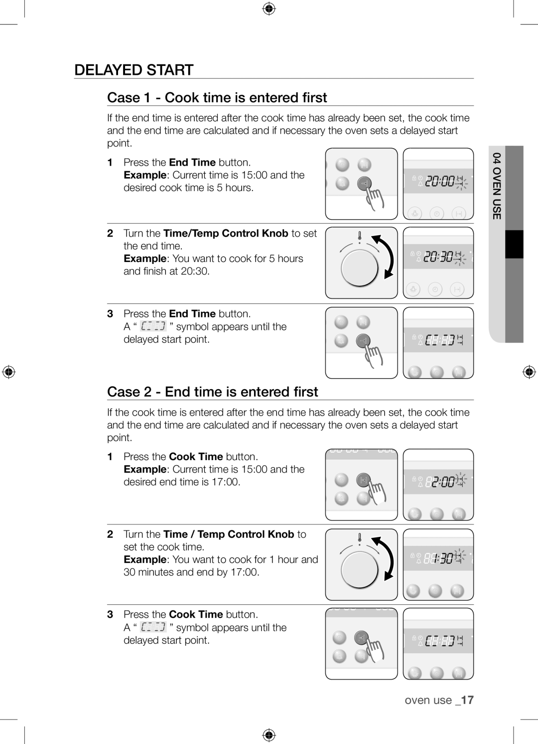 Samsung BF62TCST/XEO, BF62TCST/XEG manual Delayed start, Case 1 Cook time is entered first, Case 2 End time is entered first 