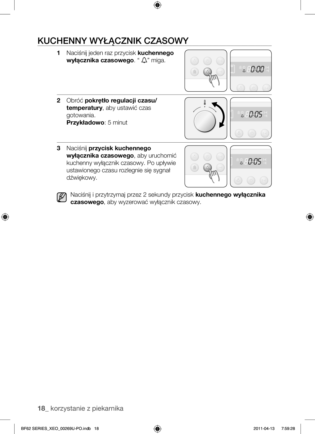 Samsung BF62TCST/XEG, BF62TCST/XEO manual Kuchenny wyłącznik czasowy, Naciśnij jeden raz przycisk kuchennego 