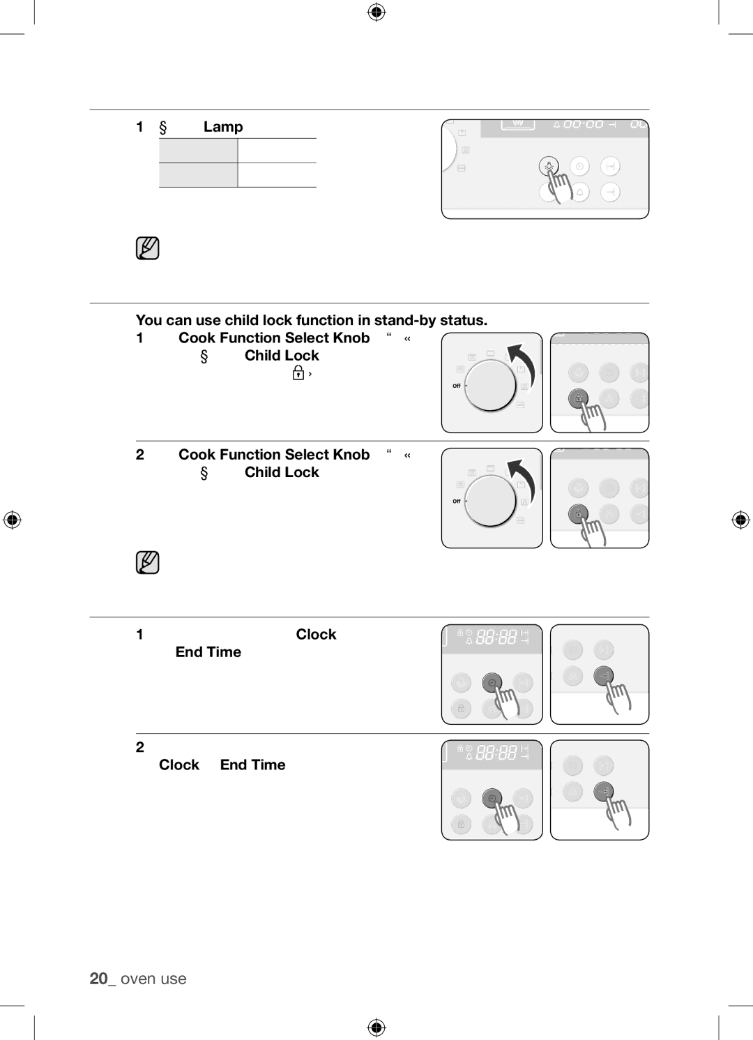 Samsung BF62TCST/XEG, BF62TCST/XEO manual Oven lamp on / off, Child safety function, Switching the beeper off 