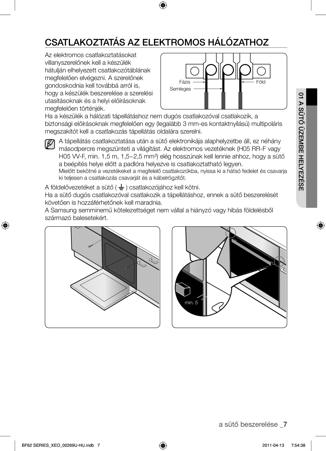 Samsung BF62TCST/XEO, BF62TCST/XEG manual Csatlakoztatás az elektromos hálózathoz 