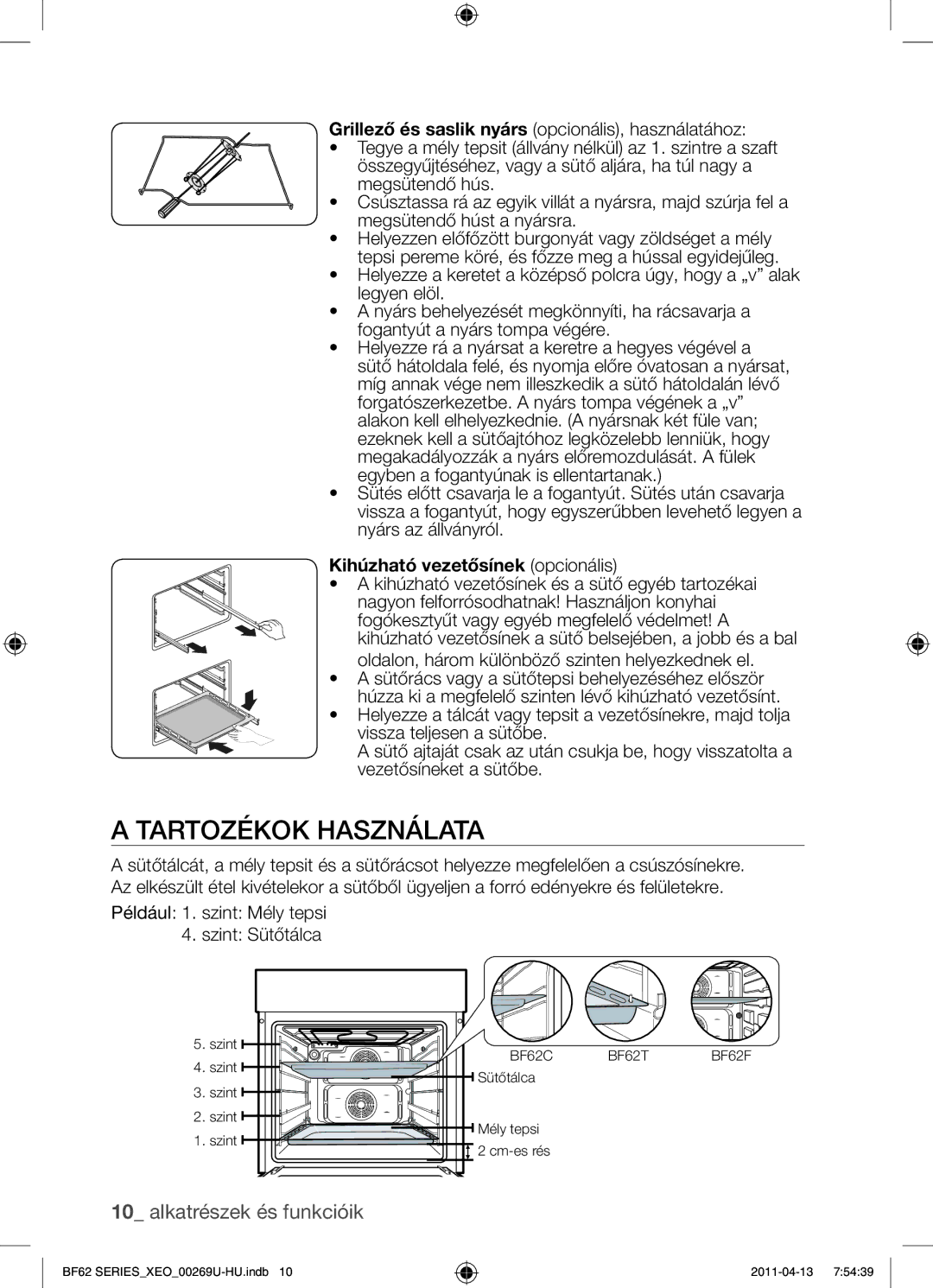 Samsung BF62TCST/XEG, BF62TCST/XEO manual Tartozékok használata, Kihúzható vezetősínek opcionális 