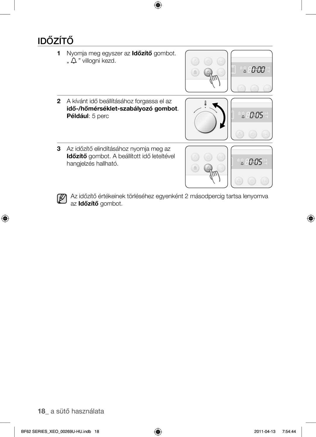 Samsung BF62TCST/XEG, BF62TCST/XEO manual Időzítő, Idő-/hőmérséklet-szabályozó gombot. Például 5 perc 