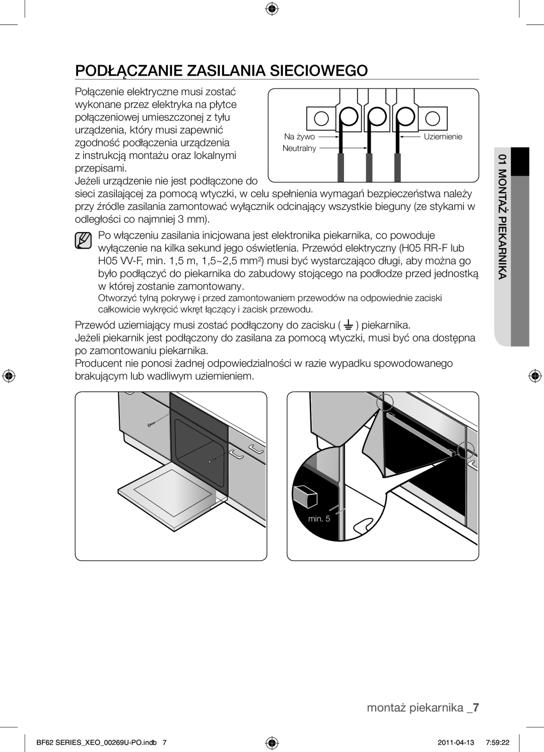 Samsung BF62TCST/XEO, BF62TCST/XEG manual Podłączanie zasilania sieciowego, Ik n 01kar ieMontaż p 