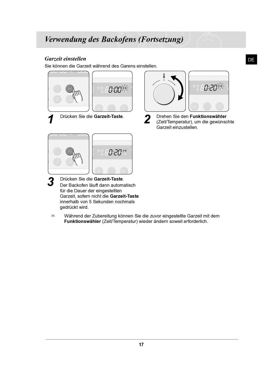 Samsung BF62TCST/XEG manual Garzeit einstellen 