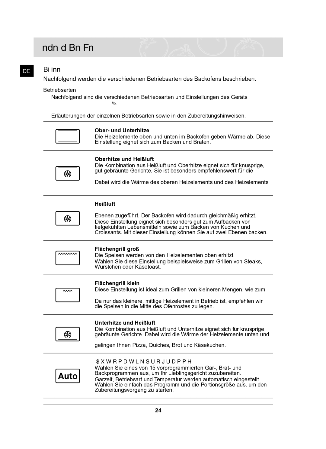 Samsung BF62TCST/XEG manual DE Betriebsart einstellen 